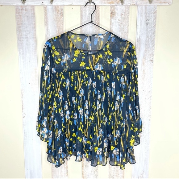 WHISTLES Habiba Iris Printed Pleated 3/4 Sleeve Blouse Womens 10 - Picture 2 of 9